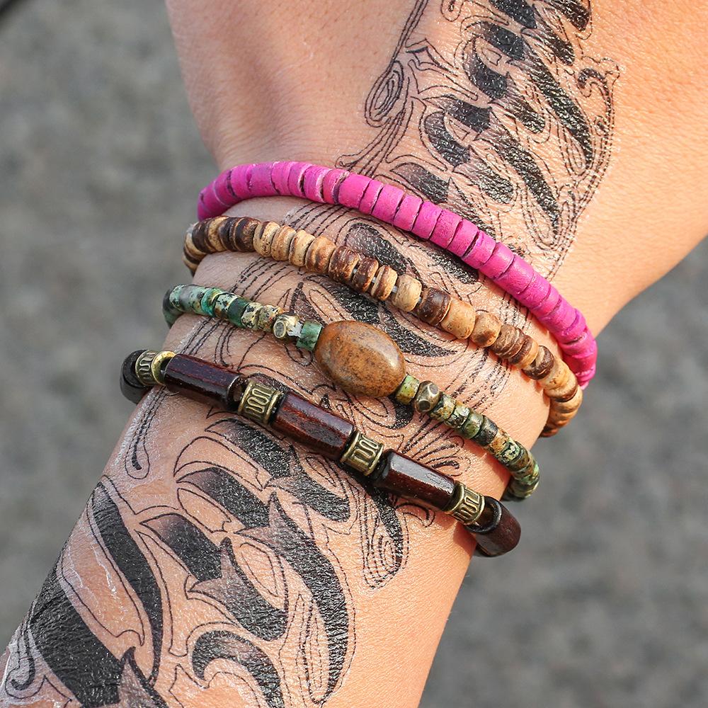 European and American ethnic stacked beaded elastic bracelets personalized Maillard retro wooden beads coconut shell natural stone jewelry
