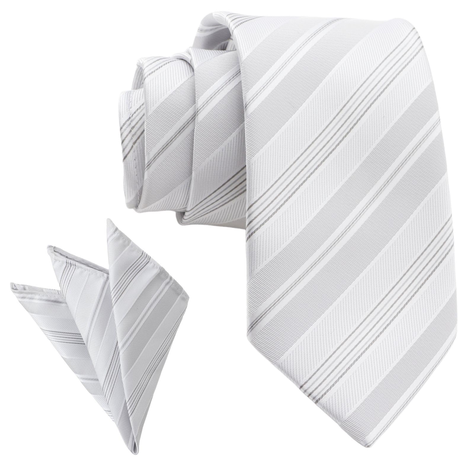 

[Royal Code] Wedding Tie & Pocket Square Set, Washable, White, Silver, Gray, Formal Wear, Men s, Party, After-Party, 2-Piece Set ([2] B Color)
