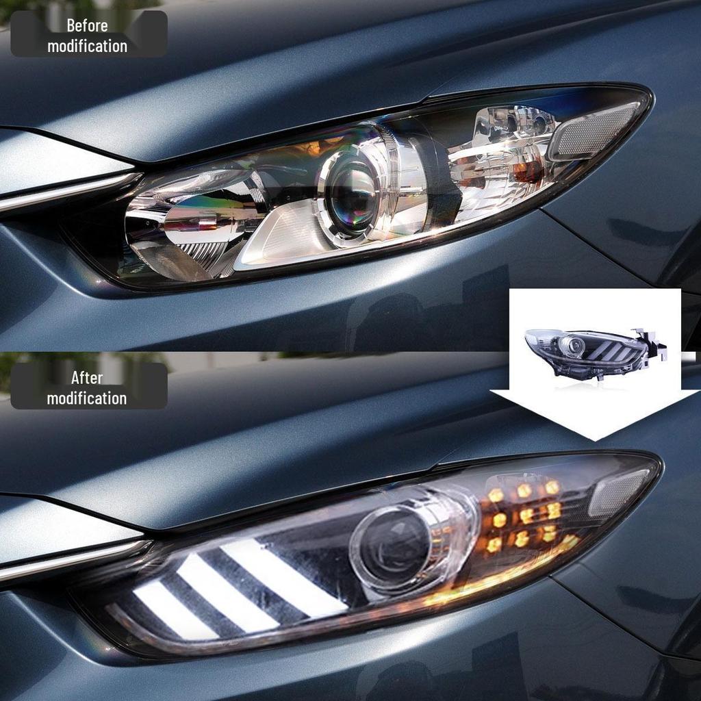 Compatible Headlight Assembly for 2014-2016 Mazda 6 Atenza with Mustang-Style LED DRL & Flowing Turn Signals