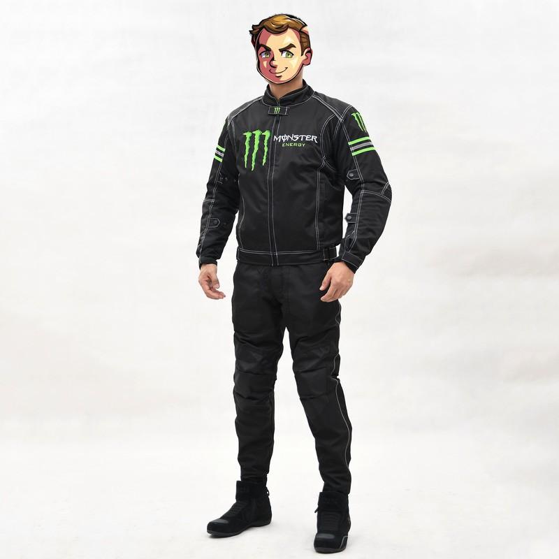 Mens All-Season Motorcycle Riding Jacket Windproof Crash-Resistant Biker Gear Black Full Set