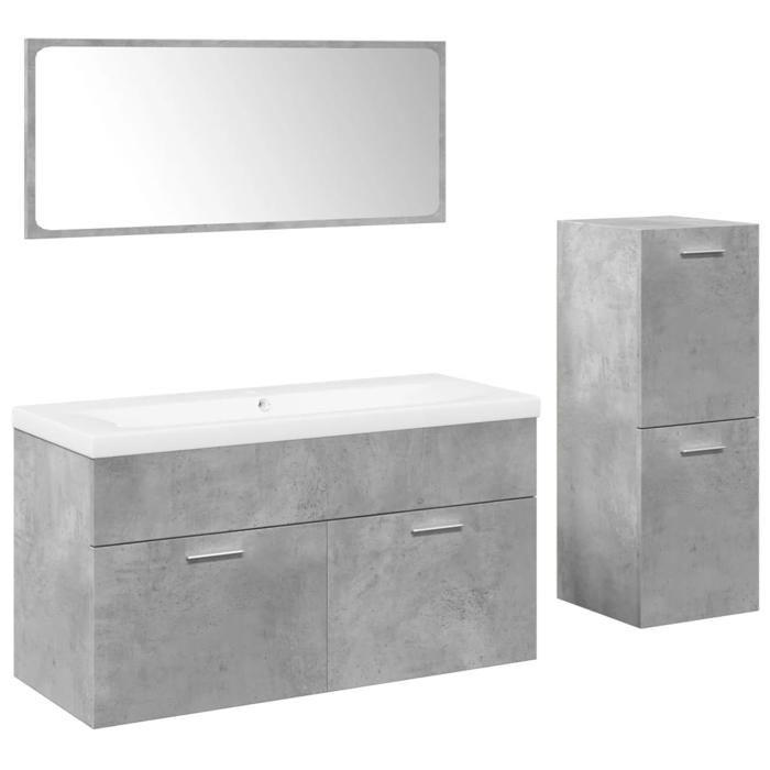 VidaXL Ensemble de meubles de salle de bain 4 pcs gris béton, armoire de salle de bain, placard de salle de bain, meuble de 3324884