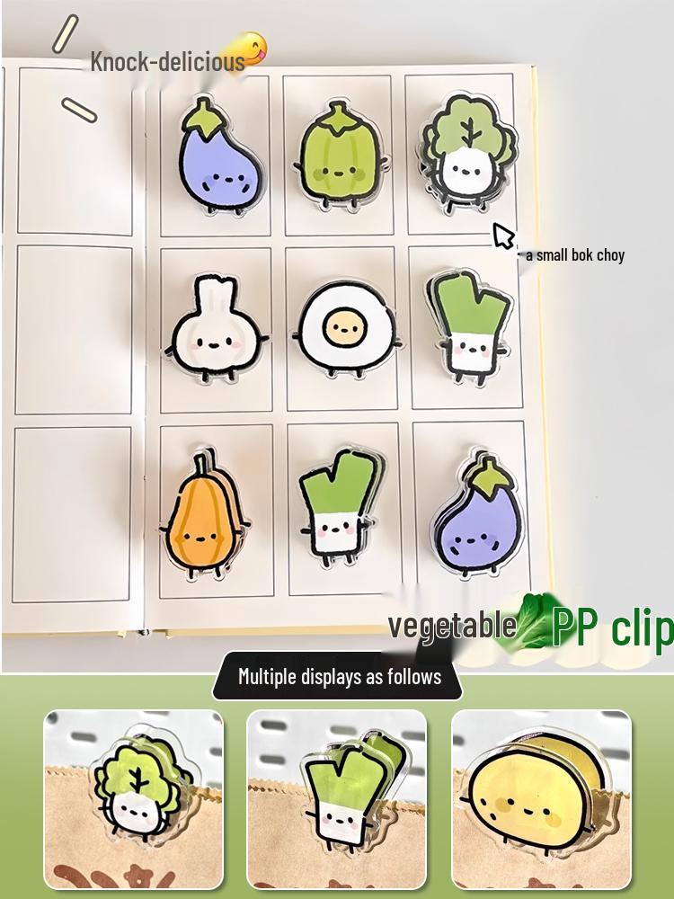 Adorable Cartoon Vegetable Memo Clips - Double-Sided PP Clips for Notes and Papers