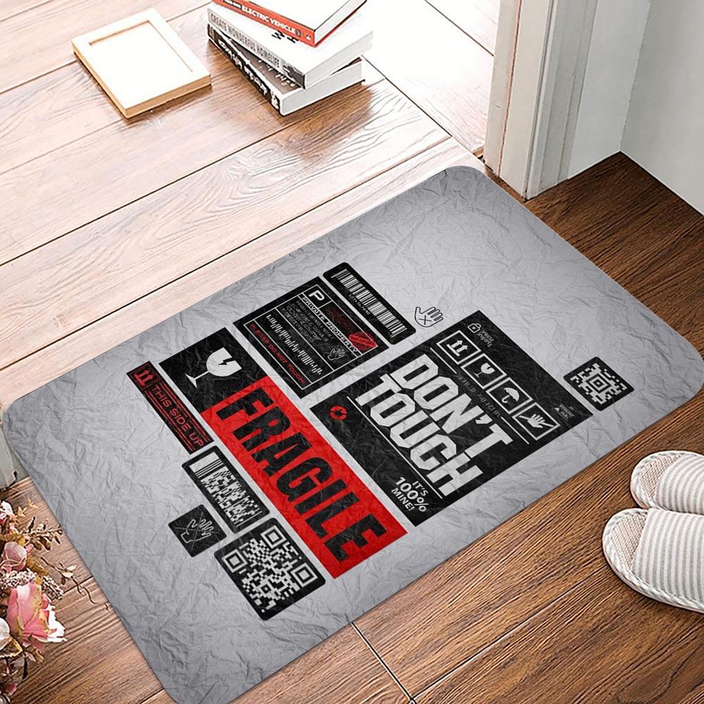 

Fragile Don t Touch Warning Sign Area Mat for Home Entrance 80s Retro Industrial Style Non-Slip Decorative Floor Covering Rug 40x60cm