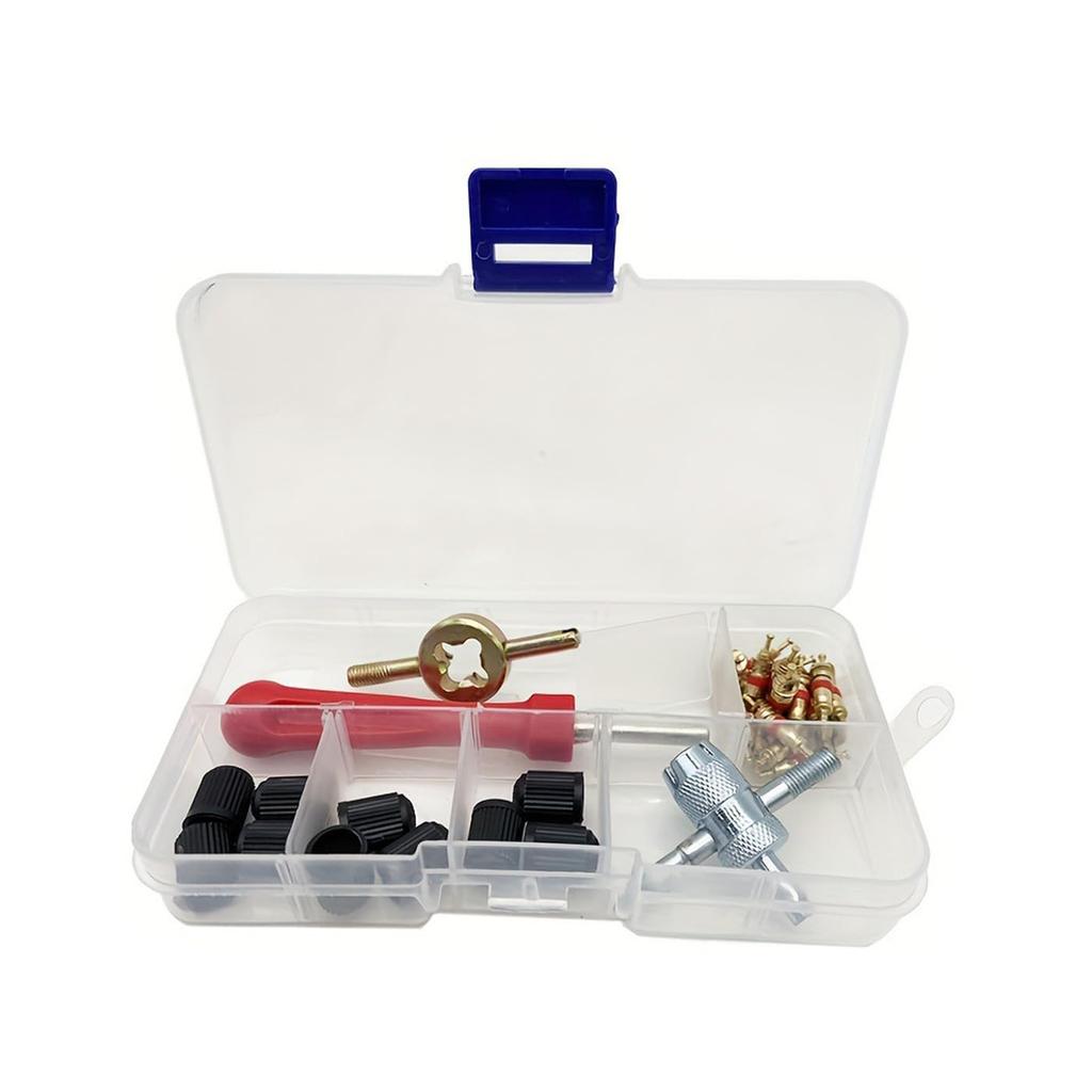 Tire Valve Core 33-Piece Set, Tire Replacement, Insect Turner Screwdriver, Durable, Conversion Adapter, Removal,