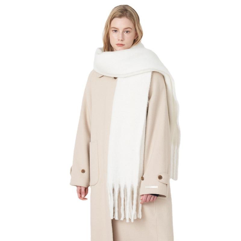 Versatile soft waxy solid color imitation cashmere fringed scarf women's winter lengthened warm thickened scarf shawl