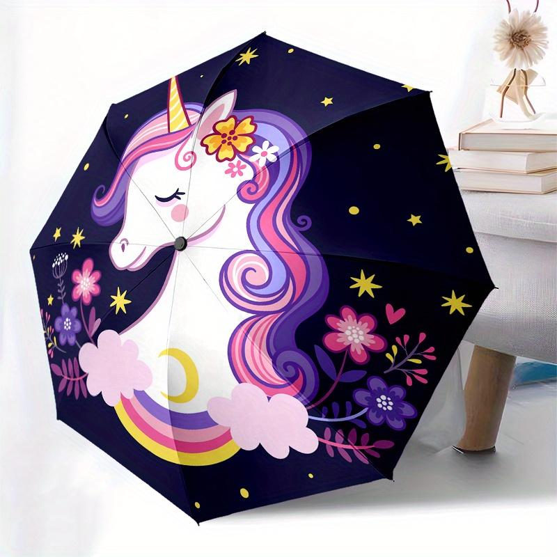 Unicorn Fantasy Night Sticker Decal for Kids Room Decor Umbrella, Cute Umbrella with Cute Design, Portable 3-Fold Compact Umbrella for Men & Women, Va