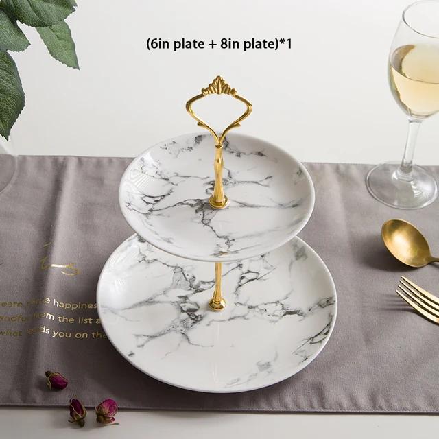 Marble Ceramic Fruit Plates Set Cake Stand Plate Buffet Snack Dishes Candy Dish Bread Porcelain Tray Marbling Tableware Decor