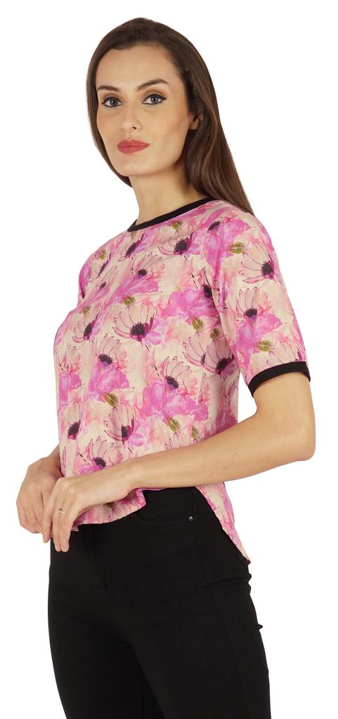 Inkmeso Rundhals Lässige T-Shirts Für Damen Bedruckt Normale Passform High-Low Saum