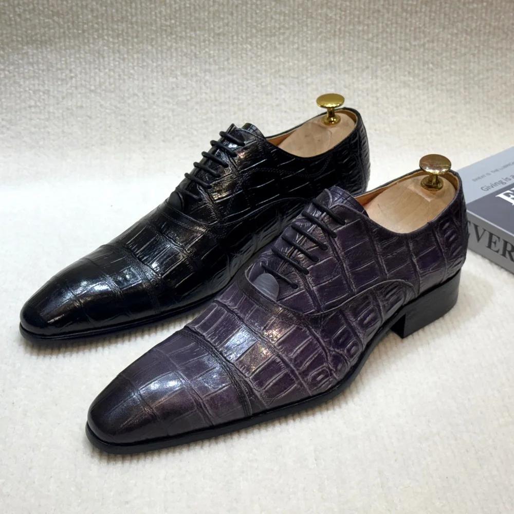 Fashion Men's Genuine Leather Oxford Dress Shoes Classic Wingtip Lace-Up Formal Shoes for Wedding Party Business Office