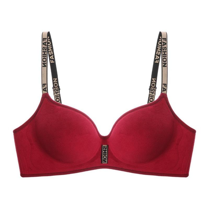 

Red Velvet Bra with Fashion Letter Print Adjustable Straps S красный