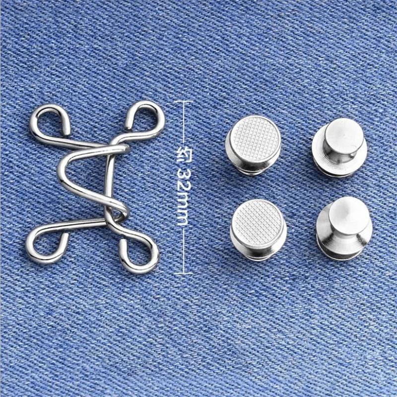 5Sets Nail-free Metal Jeans Button Snaps Detachable Pants Clips Buttons Pins DIY Waist Tightener Clothing Buckles Sewing Tools