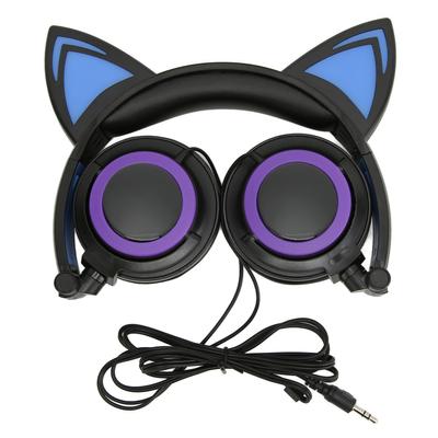 Katzenohren Kabelgebundener Kopfhörer Geräuschunterdrückung Niedlicher Kinder Cartoon Kopfhörer mit LED-Licht für Tablets