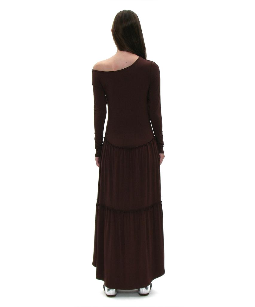 Partimento Woman Pwc Asymmetrical Jersey Shirred Tiered Dress_Brown