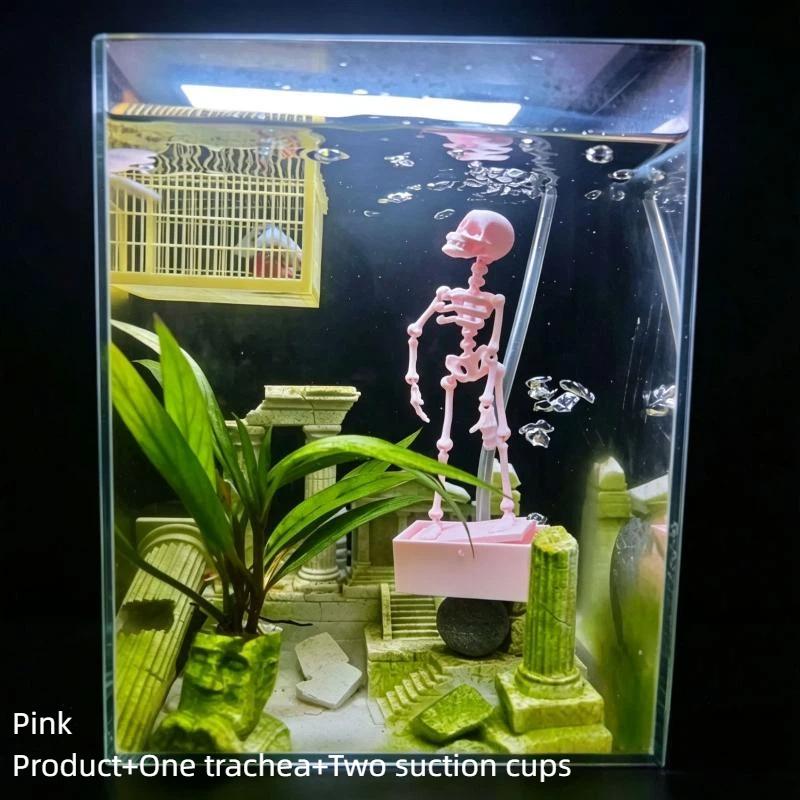Aquarium Dancing Skeleton Bubbler Realistic Interactive Fish Tank Decor with Air Hose for Saltwater Aquarium Landscape