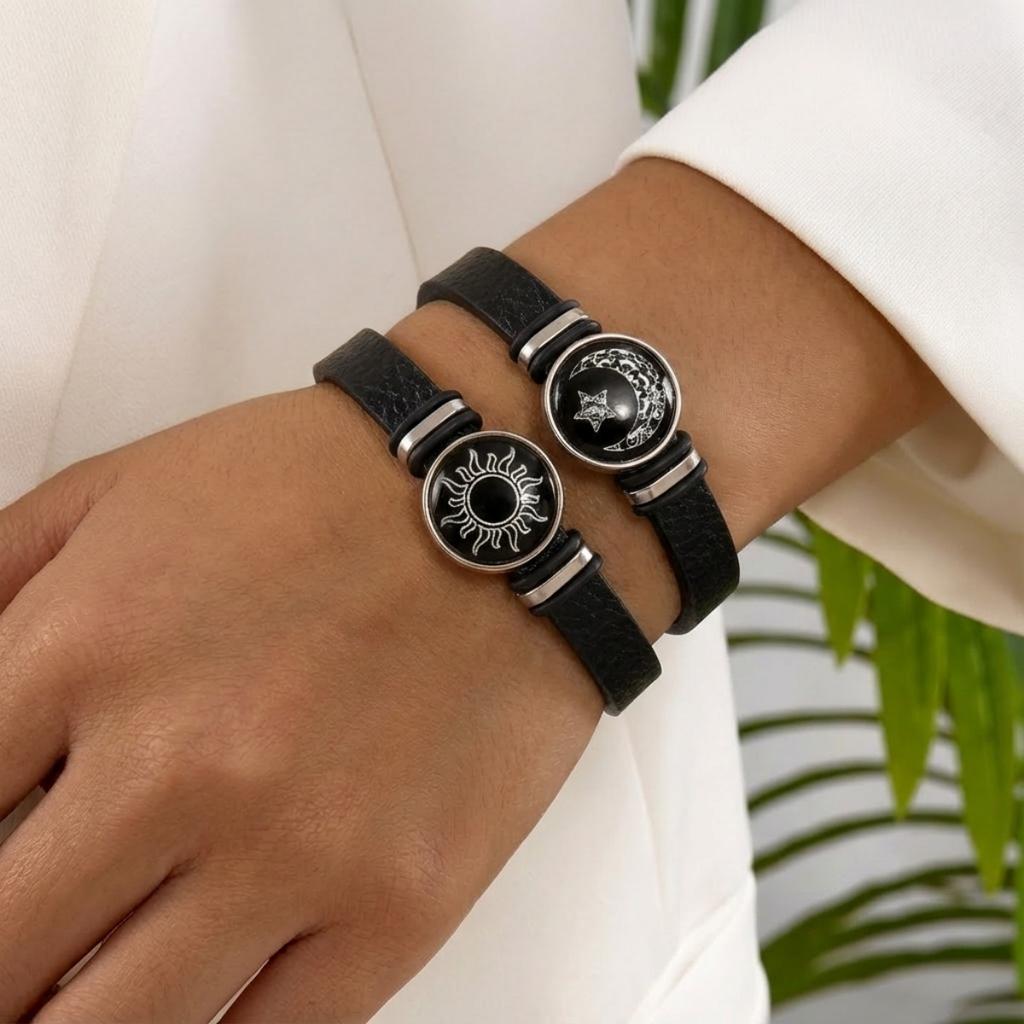 Glow In Dark Couple Bracelets Star Moon Sun Pattern Luminous Glass Beaded Bangle For Women Men Valentines Jewelry