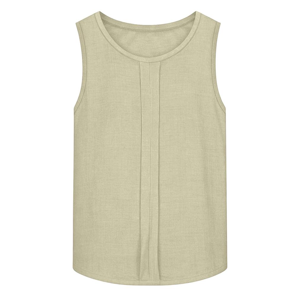 Women Sleeveless Linen Cotton Casual Tank Top Loose Fit Round Neck Lightweight Blouse for Summer Daily Wear