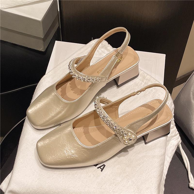 French Beautiful Bag Head Sandals Women's 2025 New Summer High Heels with Skirt Rhinestone Thick Heel Sandals