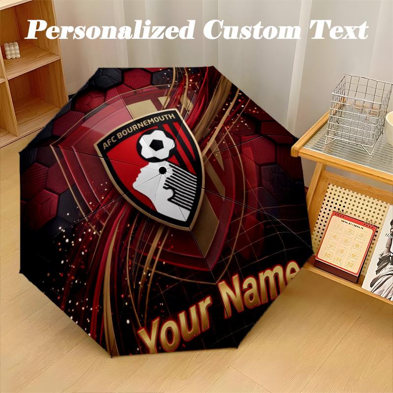 8 Rib Auto Folding Umbrella Bournemouth Football Print Custom Name Text Portable Rain Gear