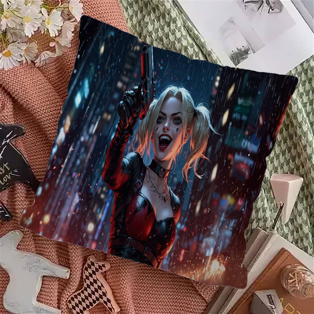 H-Harley Q-Quinn Anime Office Cushion Pillowcase Car Cushion Cover45X45CM Lumbar Pillowcase Sofa Pillowcover