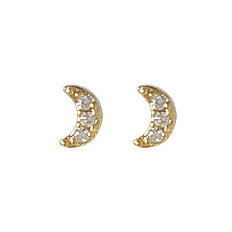 Golden Moon Stud Earrings Women's Light Luxury Temperament Personality Inlaid with Zircon