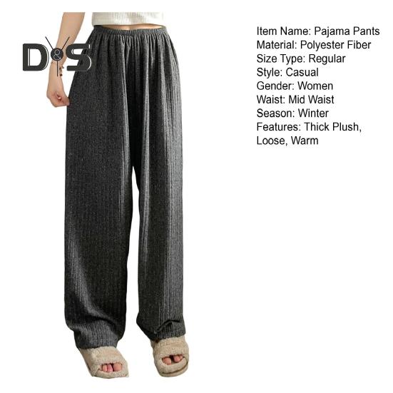 Winter-Pyjama-Hose aus dickem Plüsch, elastischer Bund, locker, warm halten, weites Beindesign, Homewear-Hose für Damen, einfarbig, Lounge-Hose