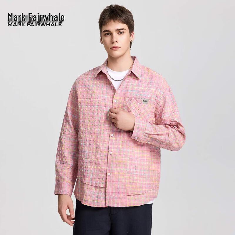 Mark Fairwhale Men's Retro Plaid Loose Fit Shirt Jacket