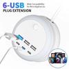 Desktop USB Power Hub with 3Prong Plug, 3 USB-A 3 USB C Port, ClicksControl Night Light, 9x5cm Retractable Cable Body