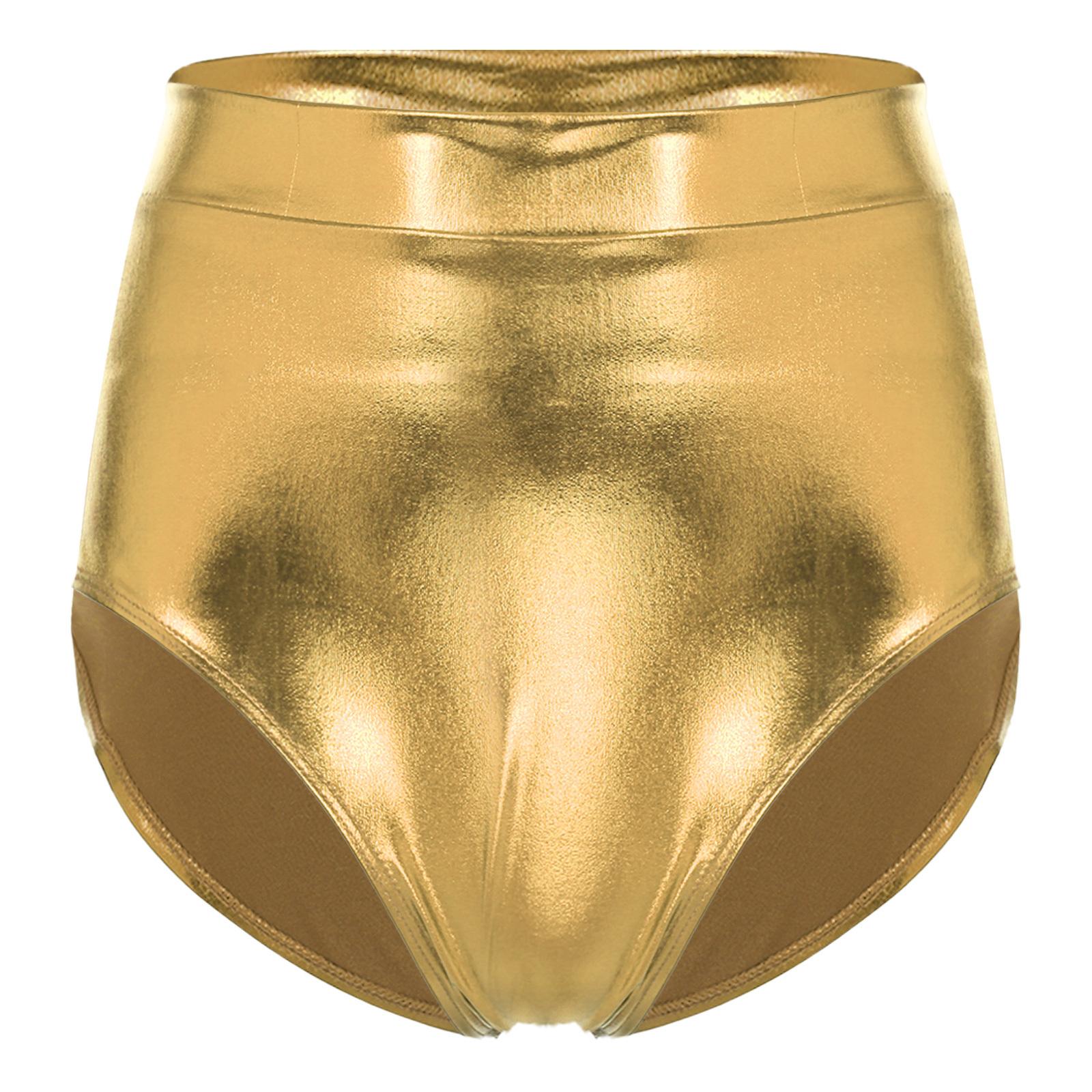 

Жіночі металеві блискучі шорти з високим вирізом для танцювальних вечірок, музичних фестивалів та рейв-заходів S золотий