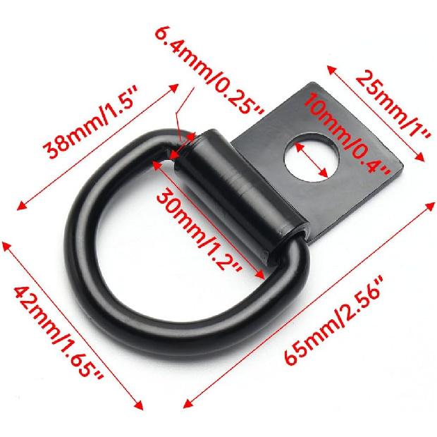 4 Pcs D-Rings Tie Down Anchor Hooks, 10Mm Fixing Hole D-Ring For Pickup Truck Bed Deck Rails T Slot Nut Screw, Heavy Duty Steel D Ring For Trailer,