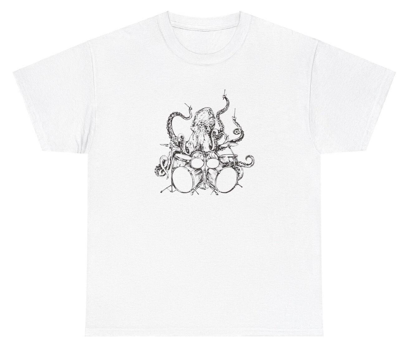 Octopus Playing Drums T Shirt Funny Silly Unhinged Oddly Specific Meme Humor Tee XXXL