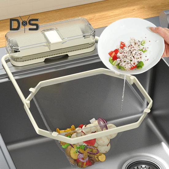 Přísavný stojan na sítko na dřez, odtokový stojan s přísavkou, skládací úložný design, kuchyňský čistič se síťovanými sáčky, sítko na dřez