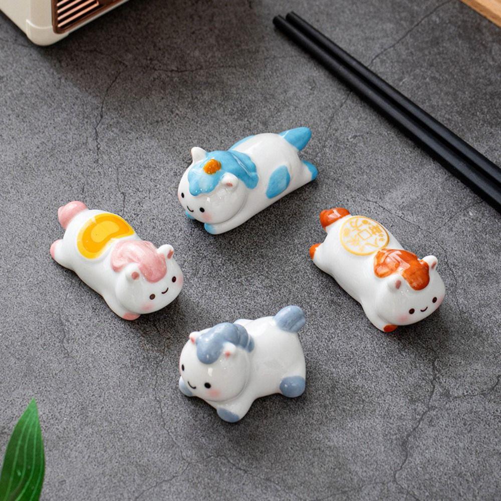 Ceramic Chopsticks Holder Cartoon Spoon Rack Holder Simple Horse Chopstick Rest  Decor