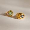 Stainless Steel Colorful Zircon Open Finger Ring for Women Luxury Square Round Crystal Gold Color Rings Daily Fashion Jewelry