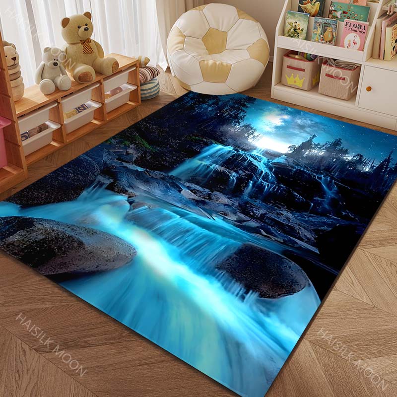 1PC Waterfall Forest Night Sky Pattern Rug Carpets for Bedroom Living Room Sofa Mat Creative Door Mat Cloakroom Home Decor