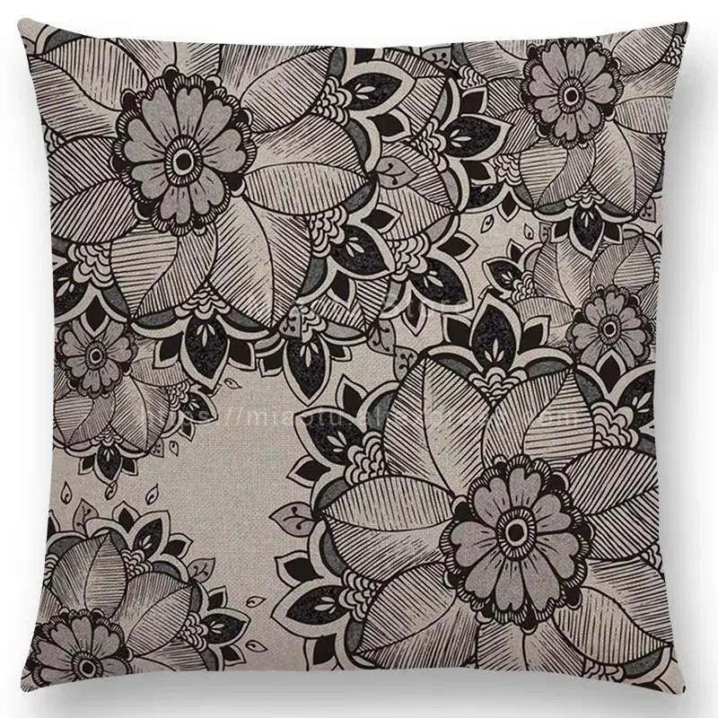 Schönes Blatt-Blumenmuster Mandala Kissenbezug Jahresringe Wunderschöne Blumen Drucke Sofakissenbezug Heimdekoration Dekorativ