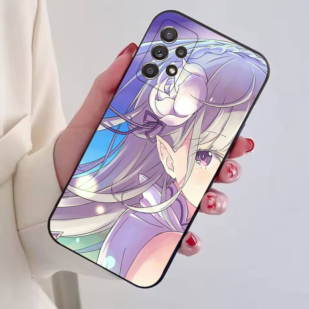 Anime Süßes Mädchen RE:Zero Emilia Handyhülle für Samsung S25,S24,S21,S22,S23,S30,Ultra,S20,Plus,Fe,Lite,Note,10,Schwarze Hülle