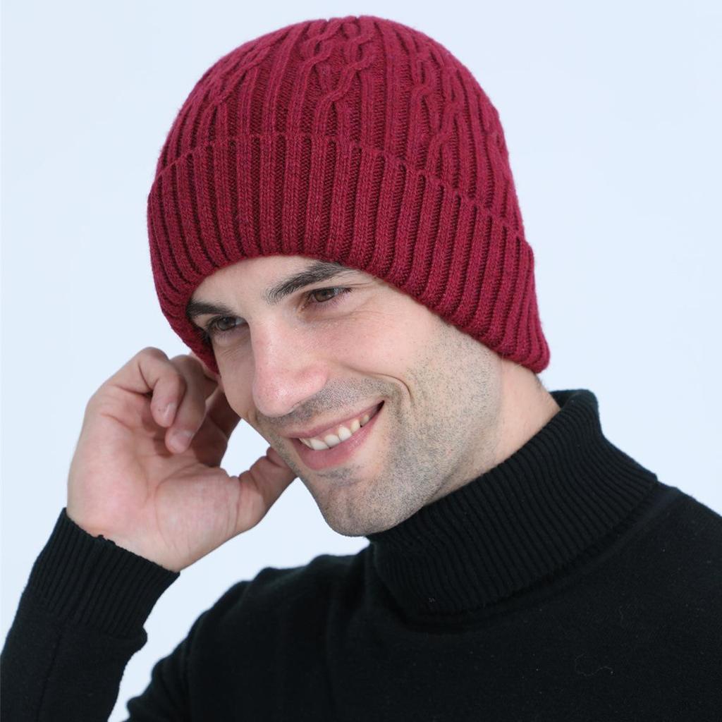 New Plus Velvet Men's Solid Color Knitted Pullover Cap Autumn and Winter Warm Cycling Ear Protection Cap