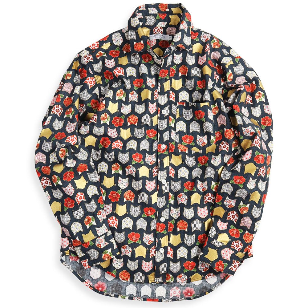 

Quintet Рубашка мужская с длинным рукавом, с принтом кошки и цветов, сделано в Японии Hyakka Ryoran, Япония, Стиль, 11-70173 (Размер L, Черный)