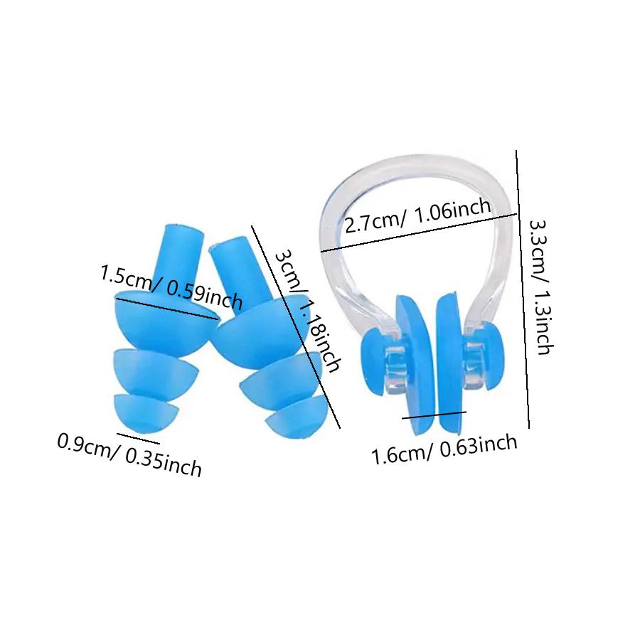 Swimming Nose Clip Earplug Set, Silicone Three-layer Waterproof Non-slip Nose Ears Protectors