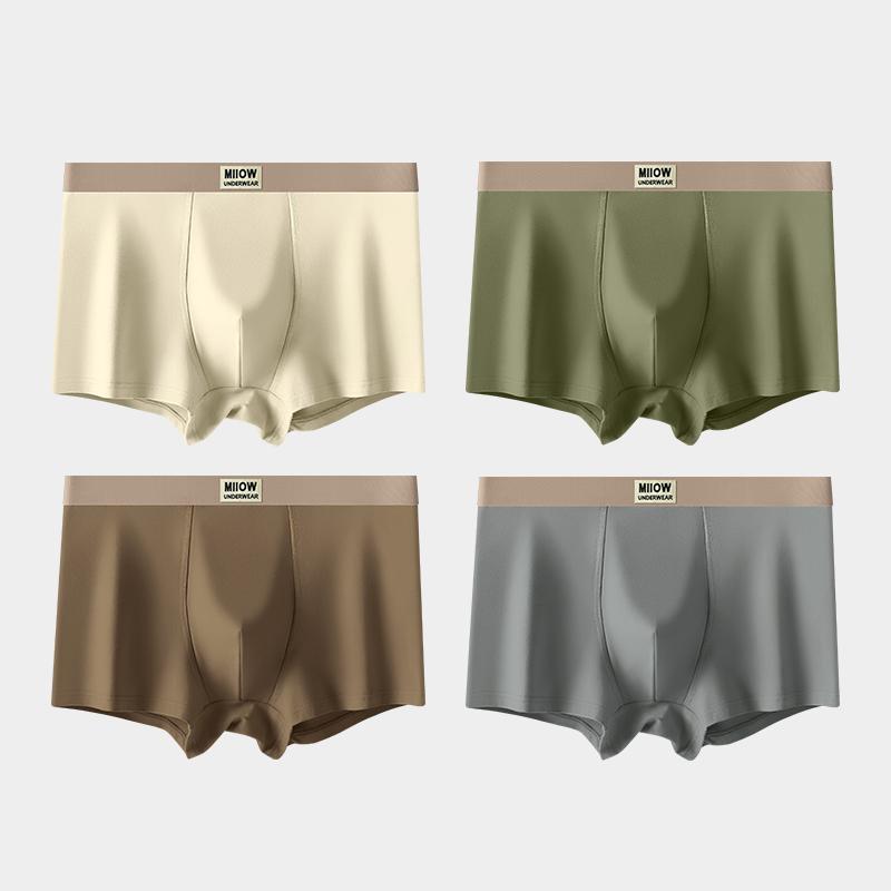 MiiOW 4Pcs Men's Underwear Graphene Antibacterial Underwear Soft and Comfortable Cotton Underwear Ice Silk Flat Corner Underwear L-5XL