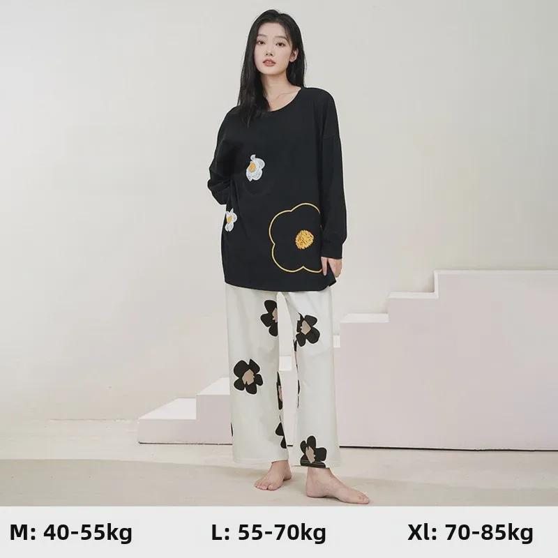 

Женский пижамный комплект с длинными рукавами и нагрудными накладками — большой размер, чистый хлопок, подходит для весны и осени. XL 140-170 lbs