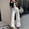 White High-Waisted Wide-Leg Jeans – Women's Autumn/Winter Slimming Loose Casual Workwear Pants
