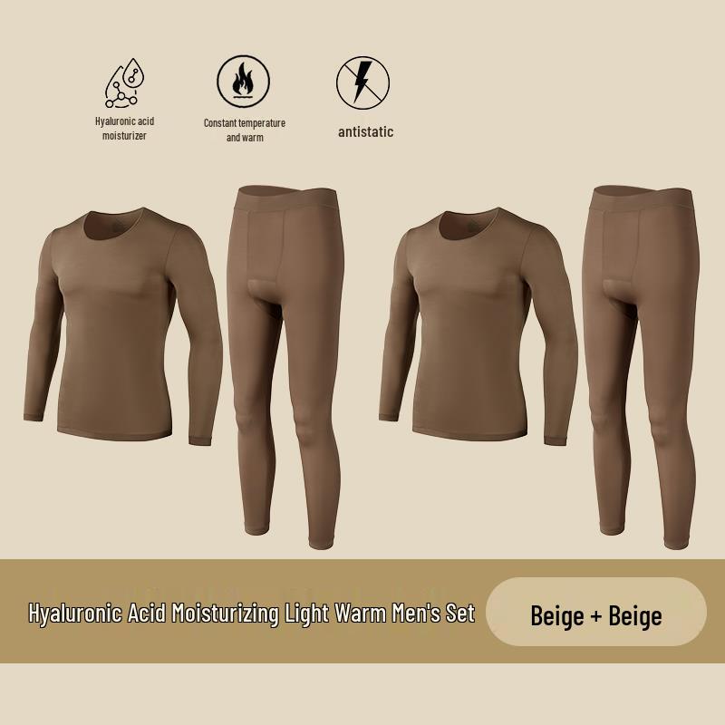 Men’s Ultra-Thin Seamless Self-Heating Thermal Underwear Set - Skin-Enhancing with Hyaluronic Acid for Autumn/Winter