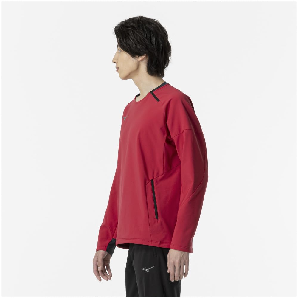 Mizuno Tech Shield Crew Neck Long Sleeve Training Ski Patrol Size 2XL Wear, Windproof, Stretch, Water-Repellent, 32MCA553, Men's Red,