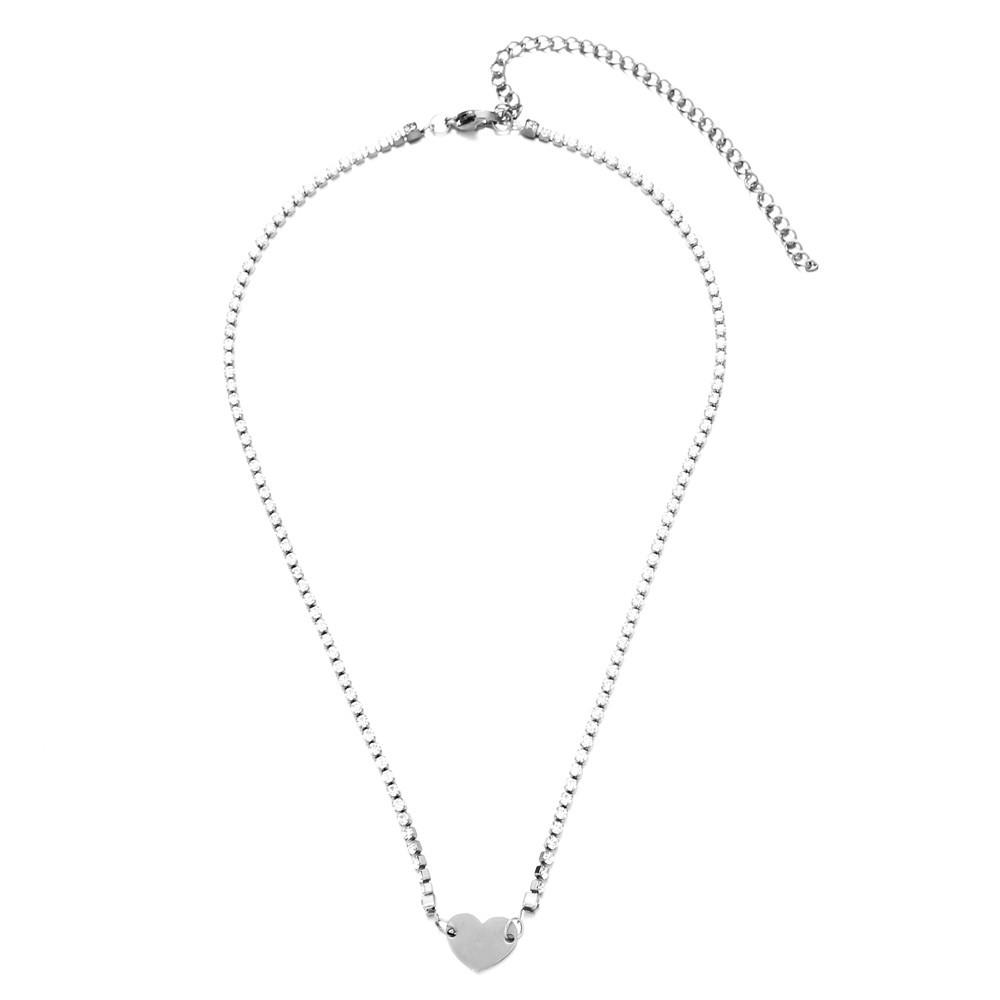 

Korean Fashion Crystal Heart Pendant Necklace with OT Buckle серебряный