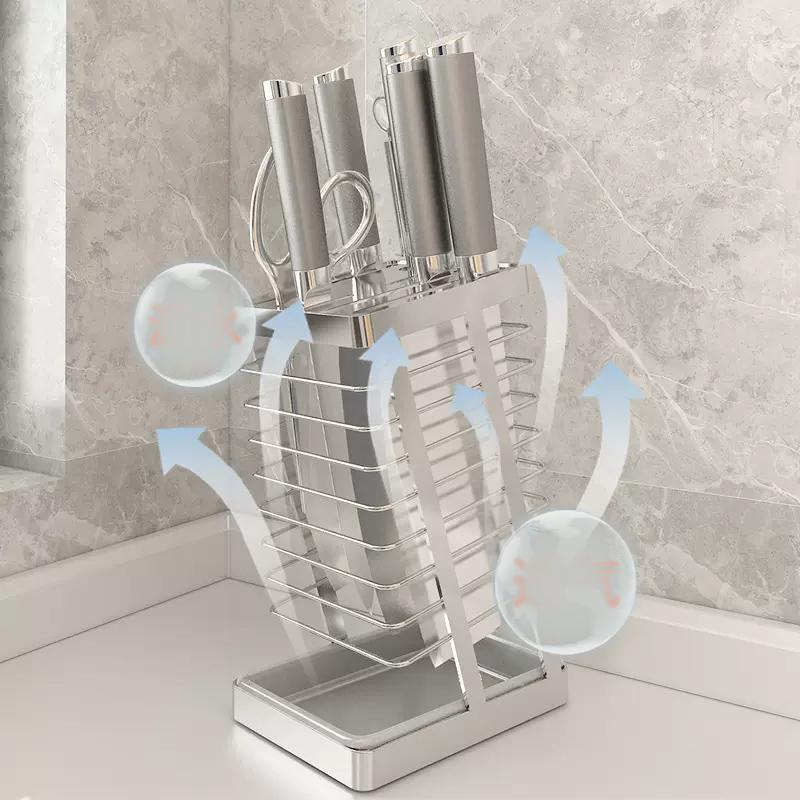 304 Steel Kitchen Knife Holder Countertop Home Use Restaurant Bar Chef Santoku Cleaver Storage Rack Knife Stand Organizer
