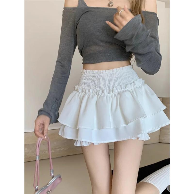 Mini Skirt Cute Sexy Balletcore Elastic High Waist Ball Gown Ruffle Patchwork Lolita Short Korean Sweet Y2K Women Clothing