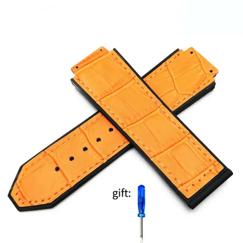 Genuine leather Watch Strap For HUBLOT Big Bang Series Bottom silicone Watch Bracelet 25mm-19mm Men's Accessories