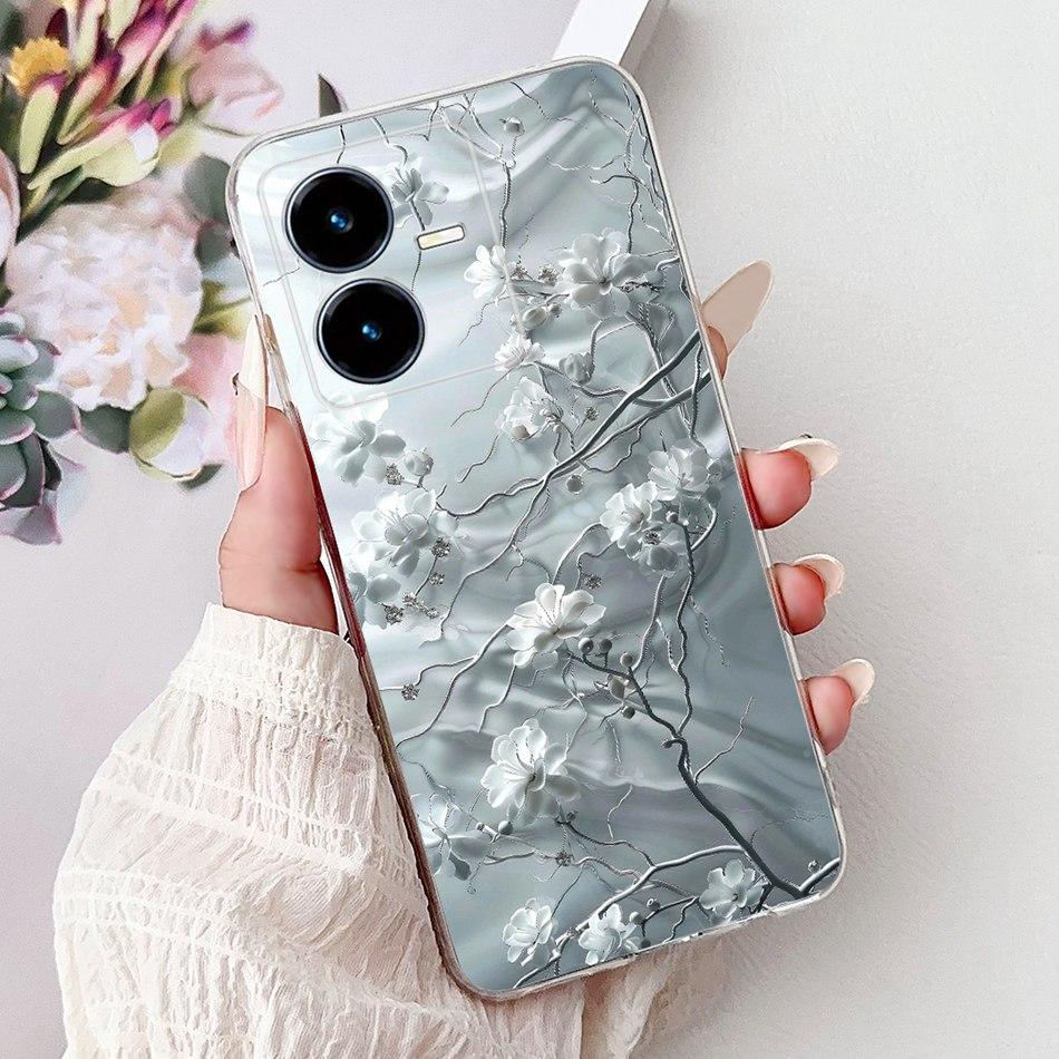 For Vivo Y22 Y22s Y22t V2206 V2207 Elegant Floral Butterfly Phone Case For Vivo Y22 Y22S Y22T 4G Soft Silicone TPU Cases