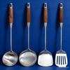 304 Stainless Steel & Wooden Handle Cookware Set: Spatula, Soup Ladle, Wok Spatula, Slotted Spoon, Iron Spatula for Stir-Fry & Frying Pan